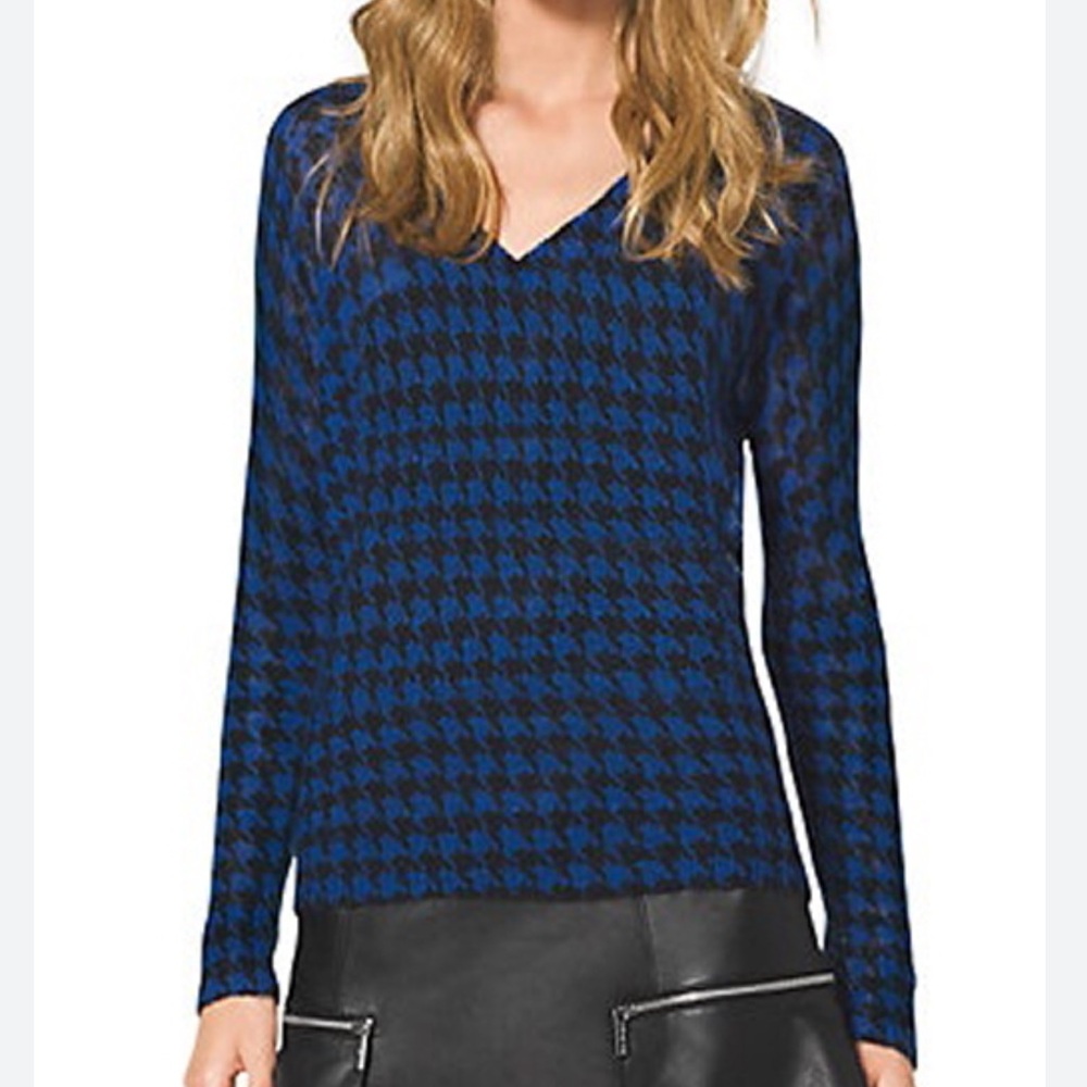 Blue and Black Houndstooth Knit mohair blend sweater; size S